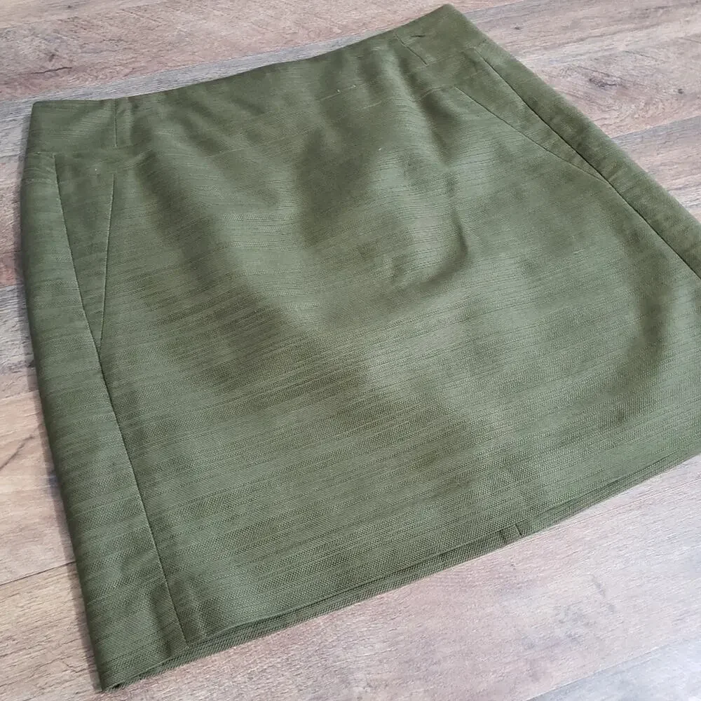 Ann Taylor Space-dyed‎ Striped Pencil Zip Green Lined Mini Skirt Women's